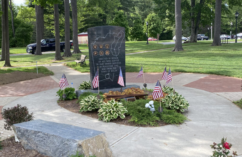The Veterans Memorial at the entrance of Town Hall in Malta, NY.